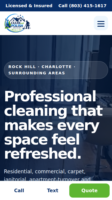 Clean & Polish W.D.I.A. website — mobile view