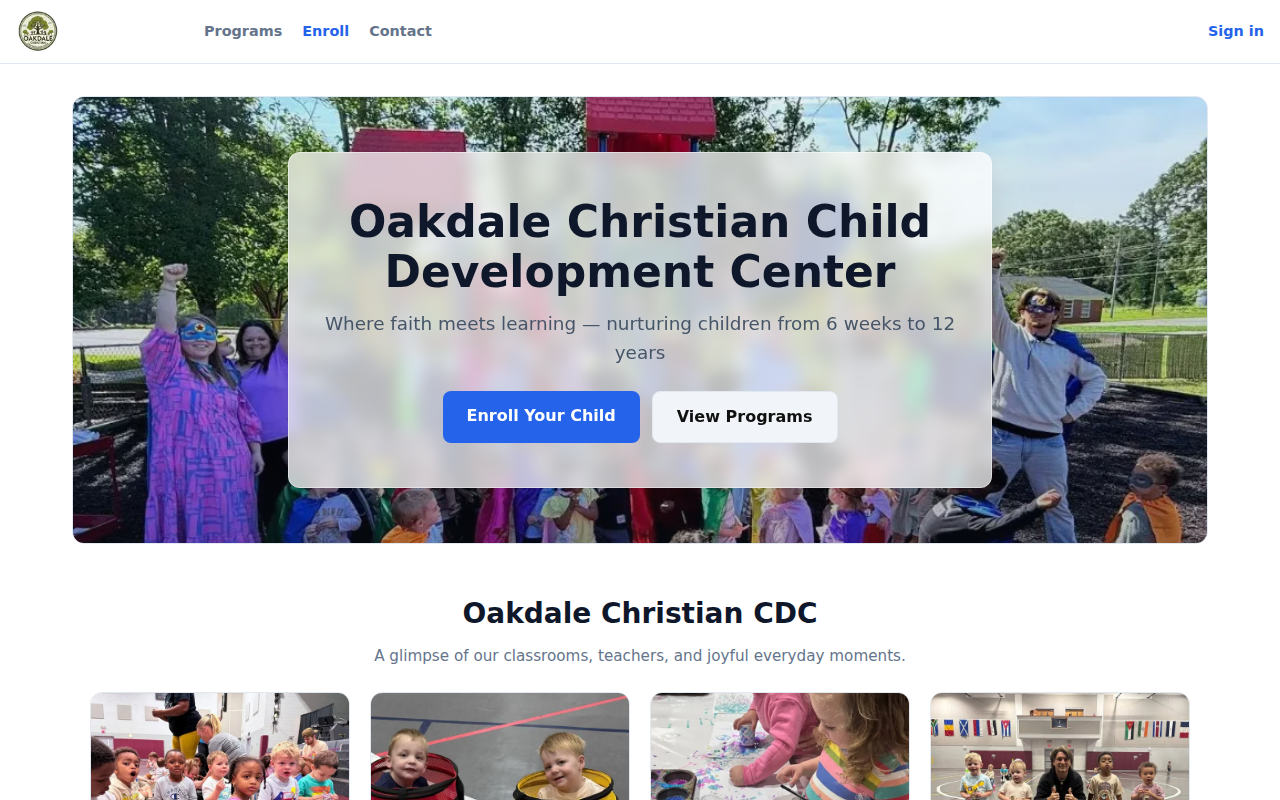 Oakdale Christian CDC website — a Maupin Media client